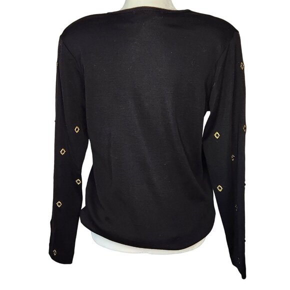Vtg 90s Outlander Collection Black Gold Beaded Tunic Sweater Wool Blend Medium - Picture 5 of 6